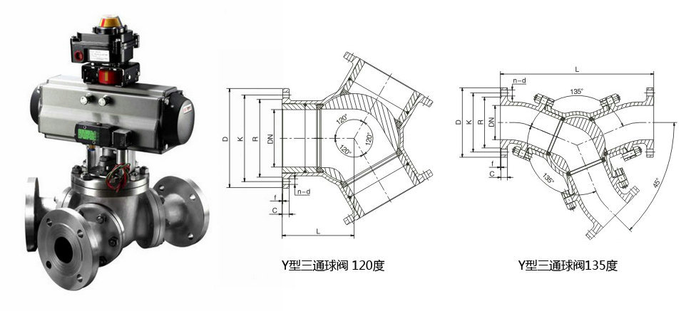 氣動Y型三通球閥結構圖